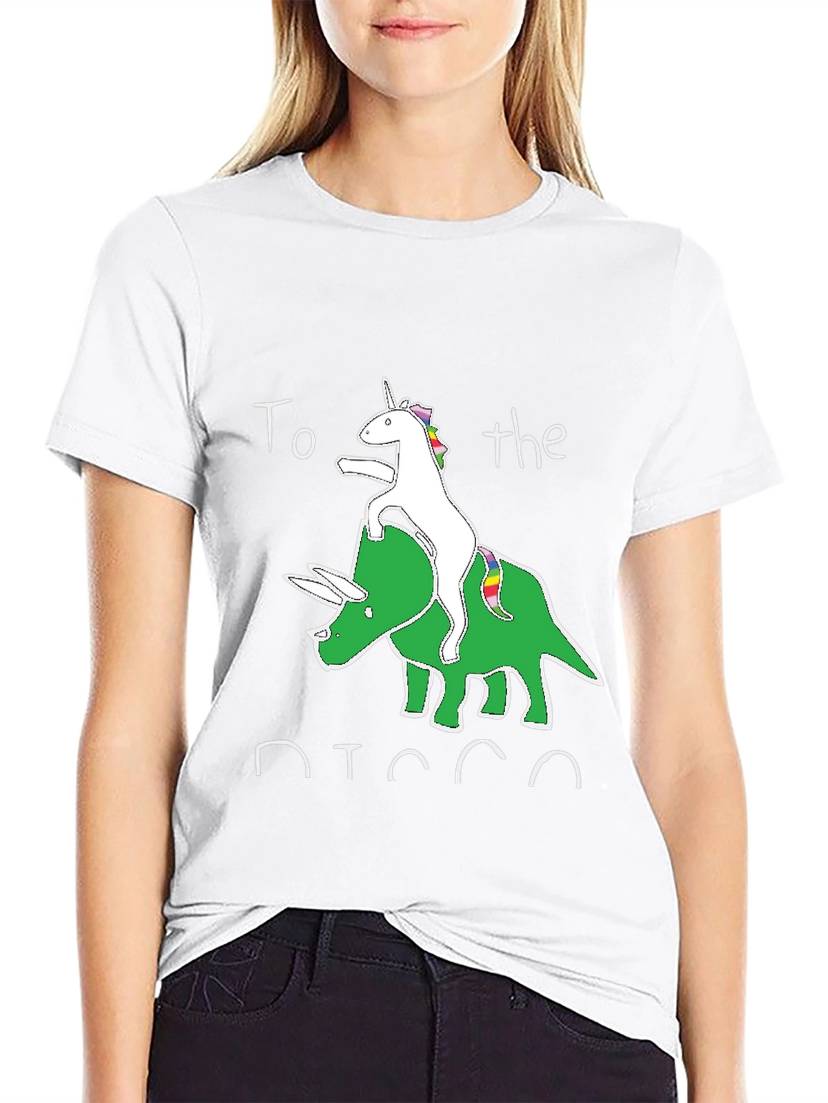 Unicorn Riding Triceratops Black Graphic T-Shirt