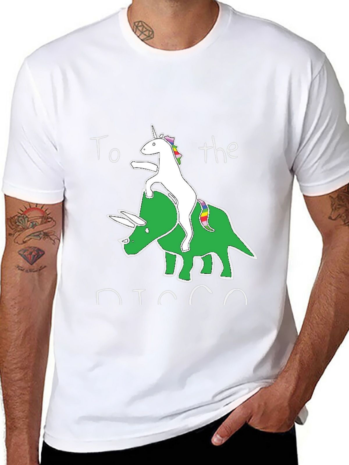 Unicorn Riding Triceratops Black Graphic T-Shirt
