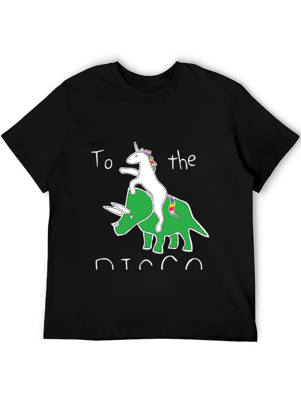 Unicorn Riding Triceratops Black Graphic T-Shirt