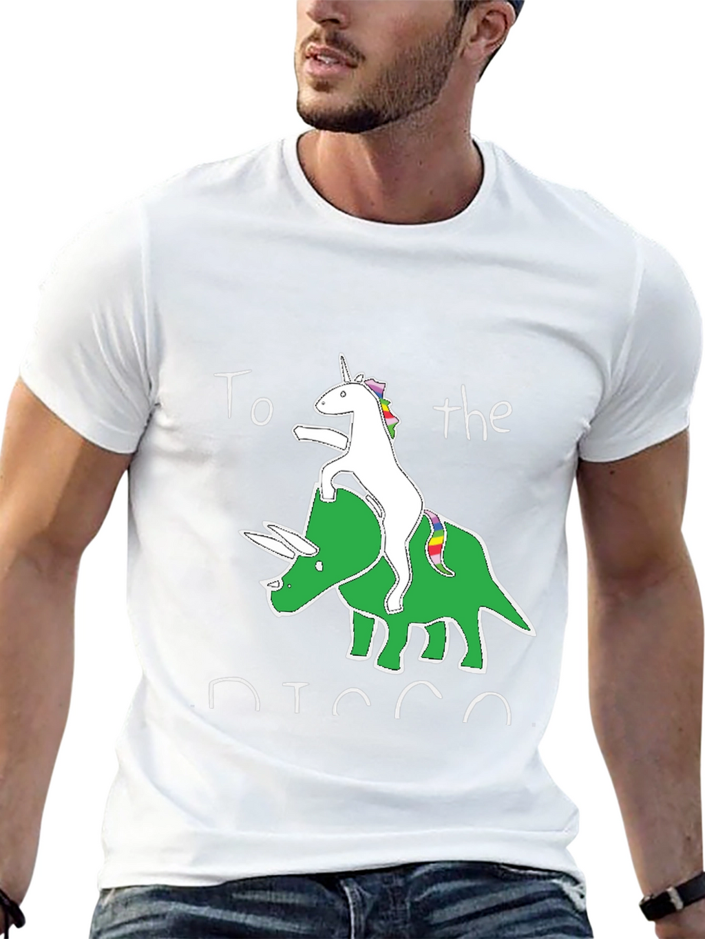 Unicorn Riding Triceratops Black Graphic T-Shirt