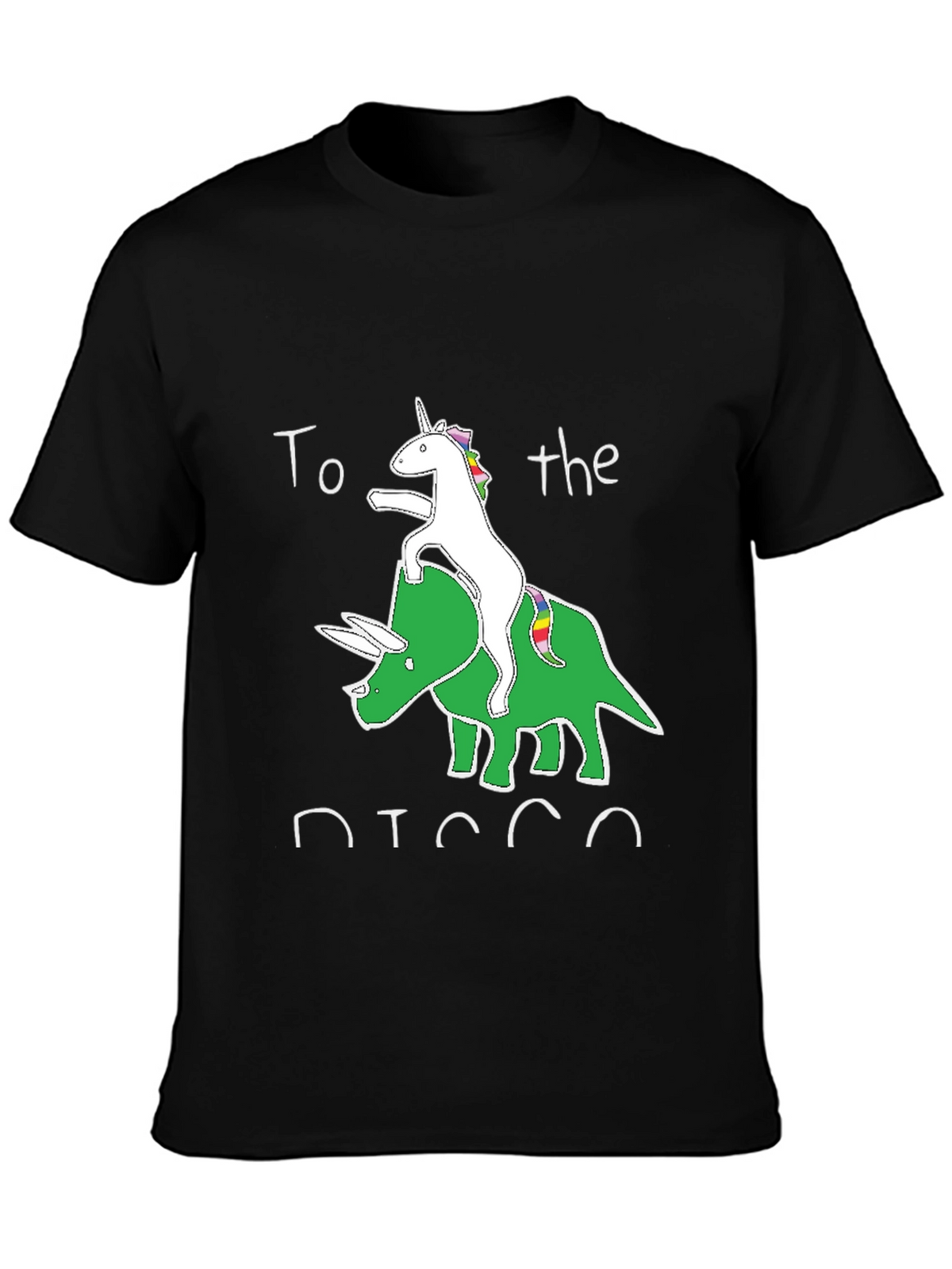 Unicorn Riding Triceratops Black Graphic T-Shirt