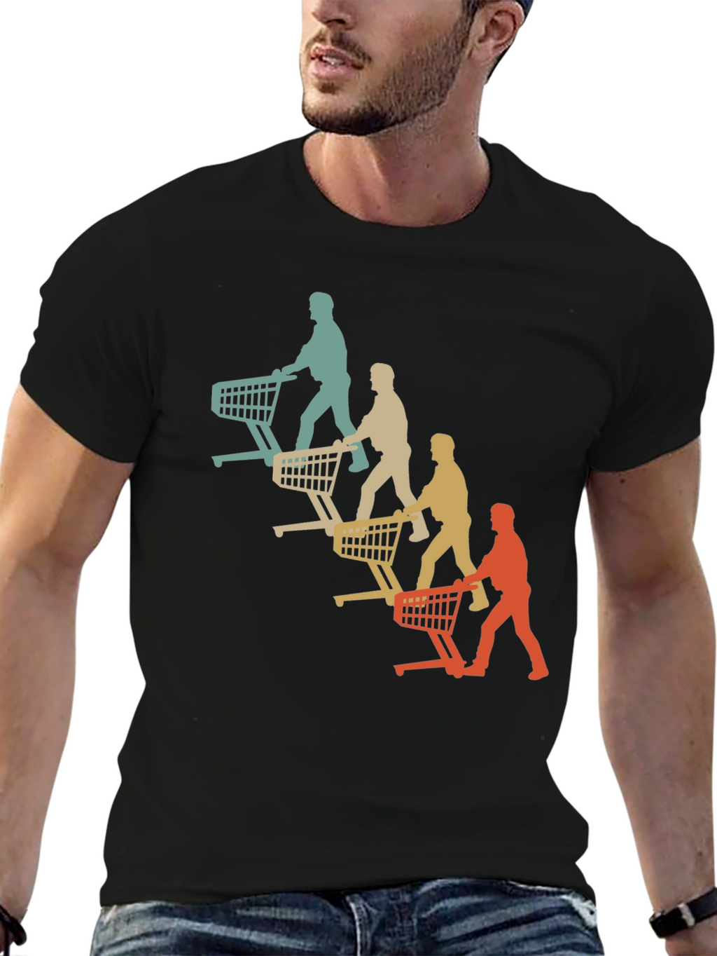 Retro Shopping Cart Silhouette Graphic T-Shirt