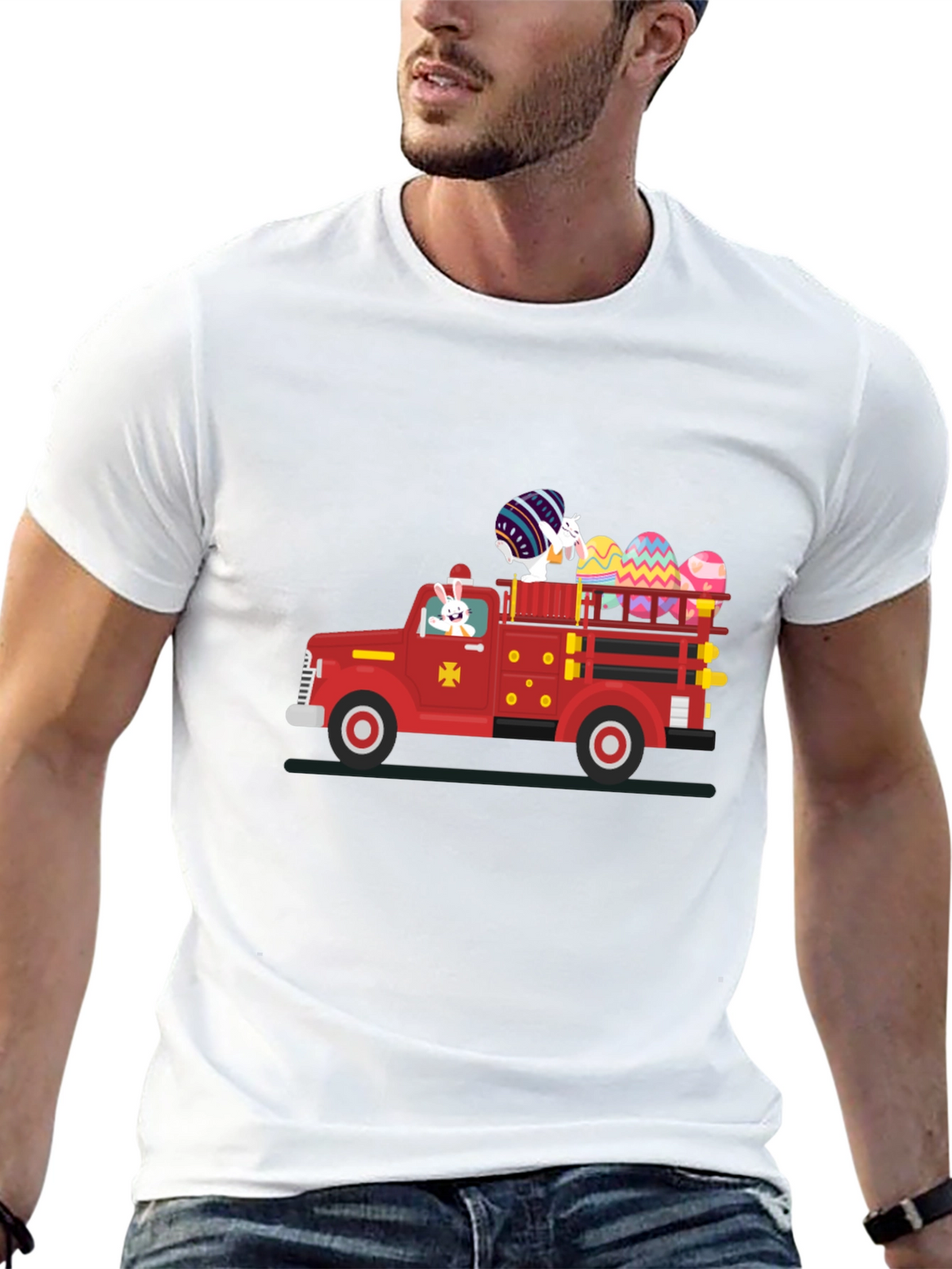Easter Bunny Fire Truck T-Shirt