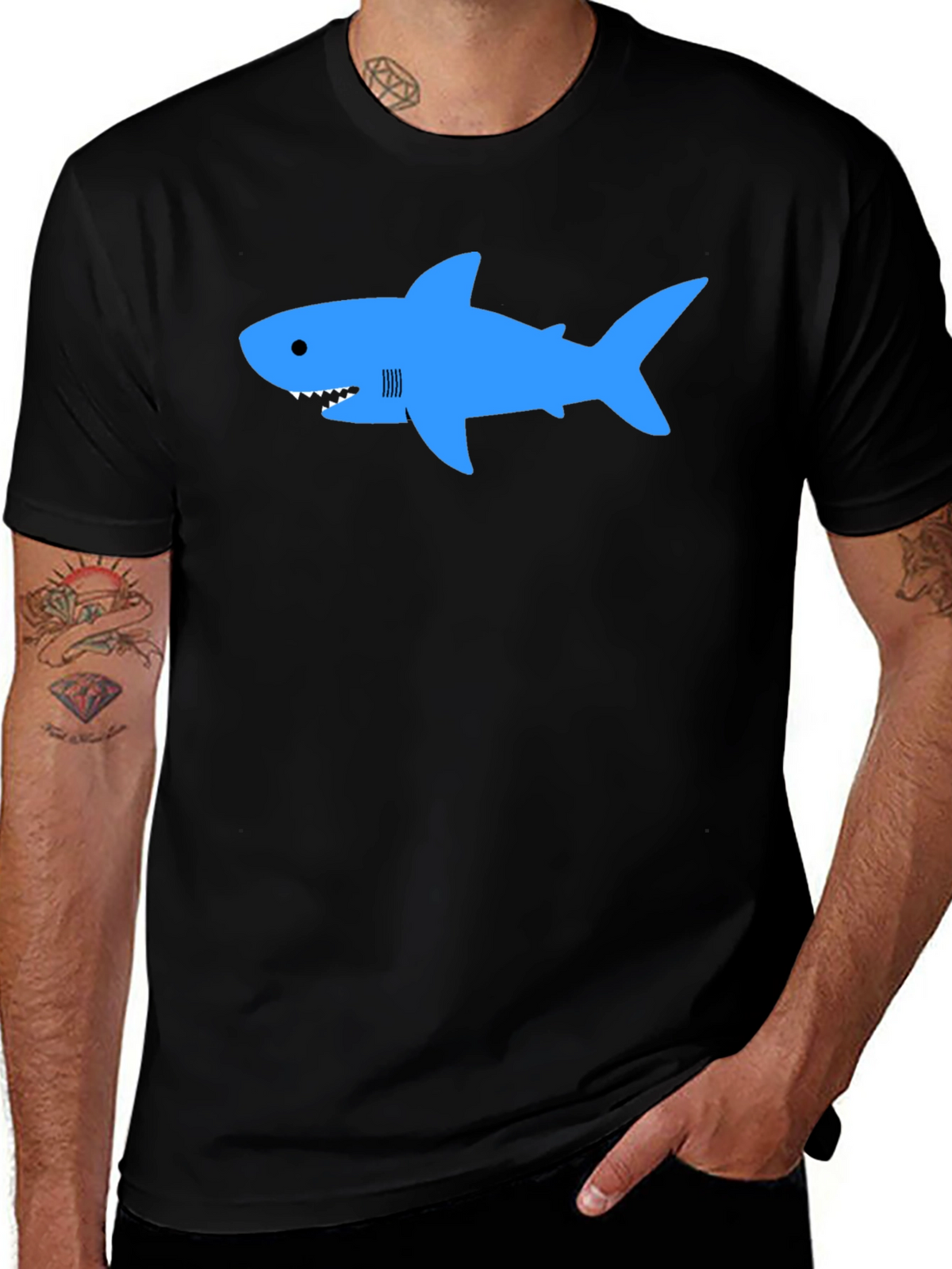 Blue Shark Graphic T-Shirt - Classic Crew Neck