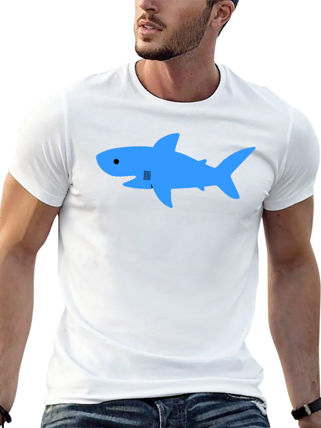 Blue Shark Graphic T-Shirt - Classic Crew Neck