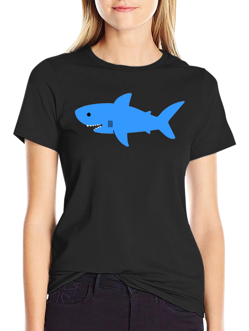Blue Shark Graphic T-Shirt - Classic Crew Neck