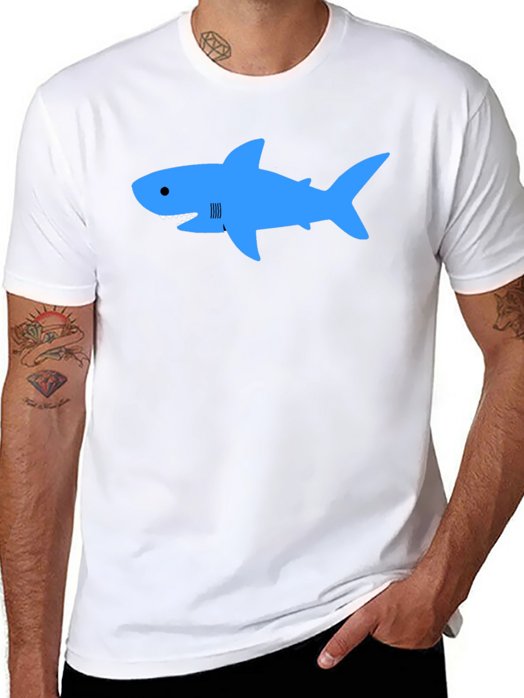 Blue Shark Graphic T-Shirt - Classic Crew Neck