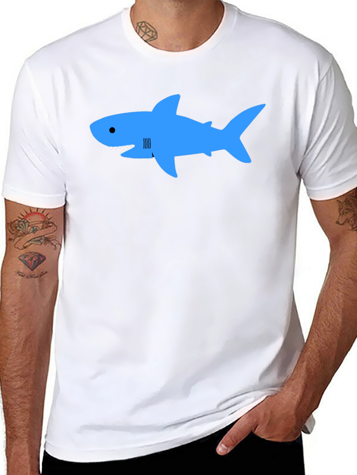 Blue Shark Graphic T-Shirt - Classic Crew Neck