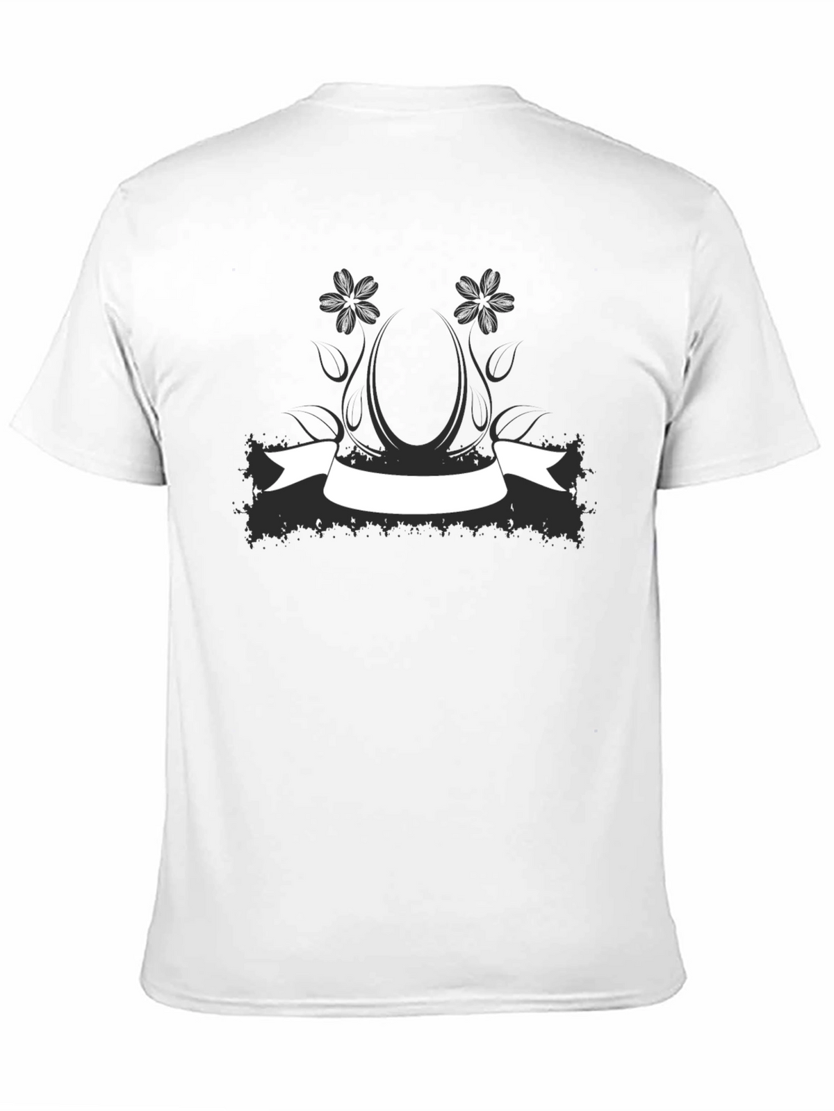 Black Graphic Tee with Floral Banner Design