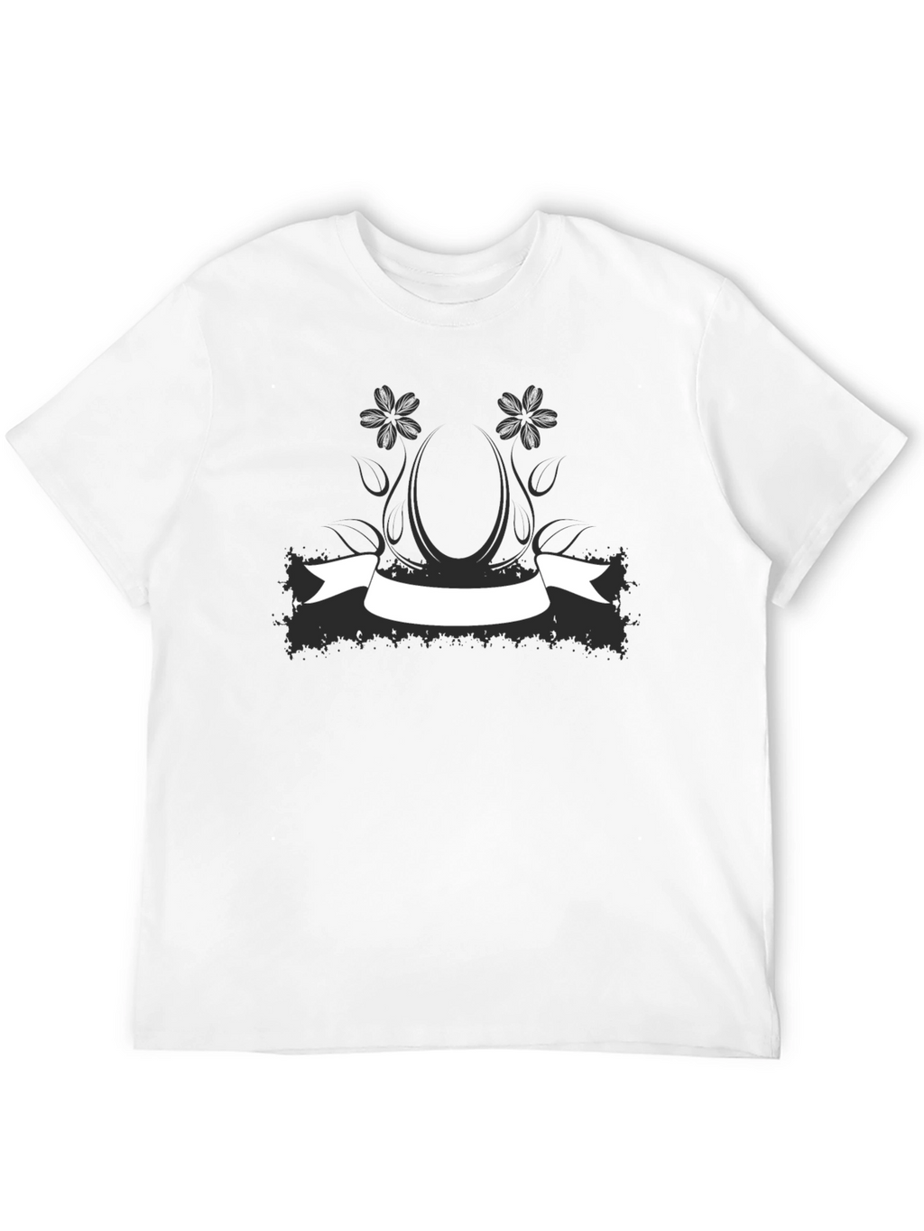 Black Graphic Tee with Floral Banner Design