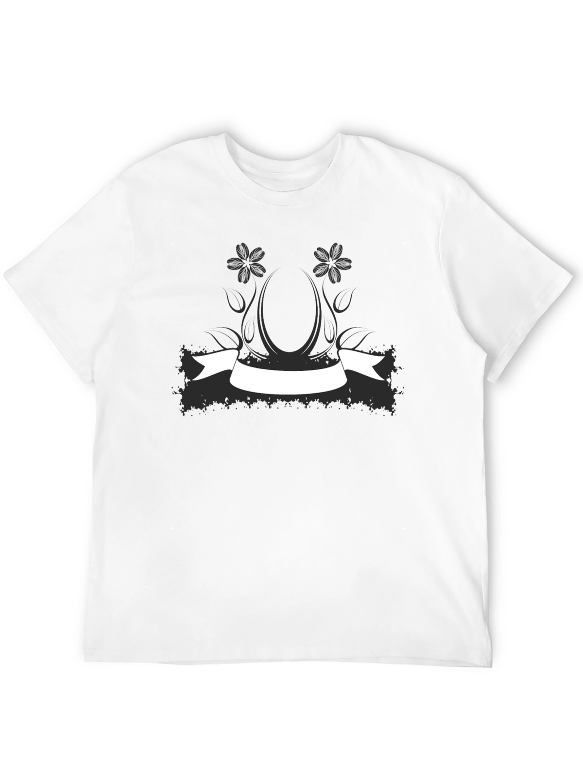 Black Graphic Tee with Floral Banner Design