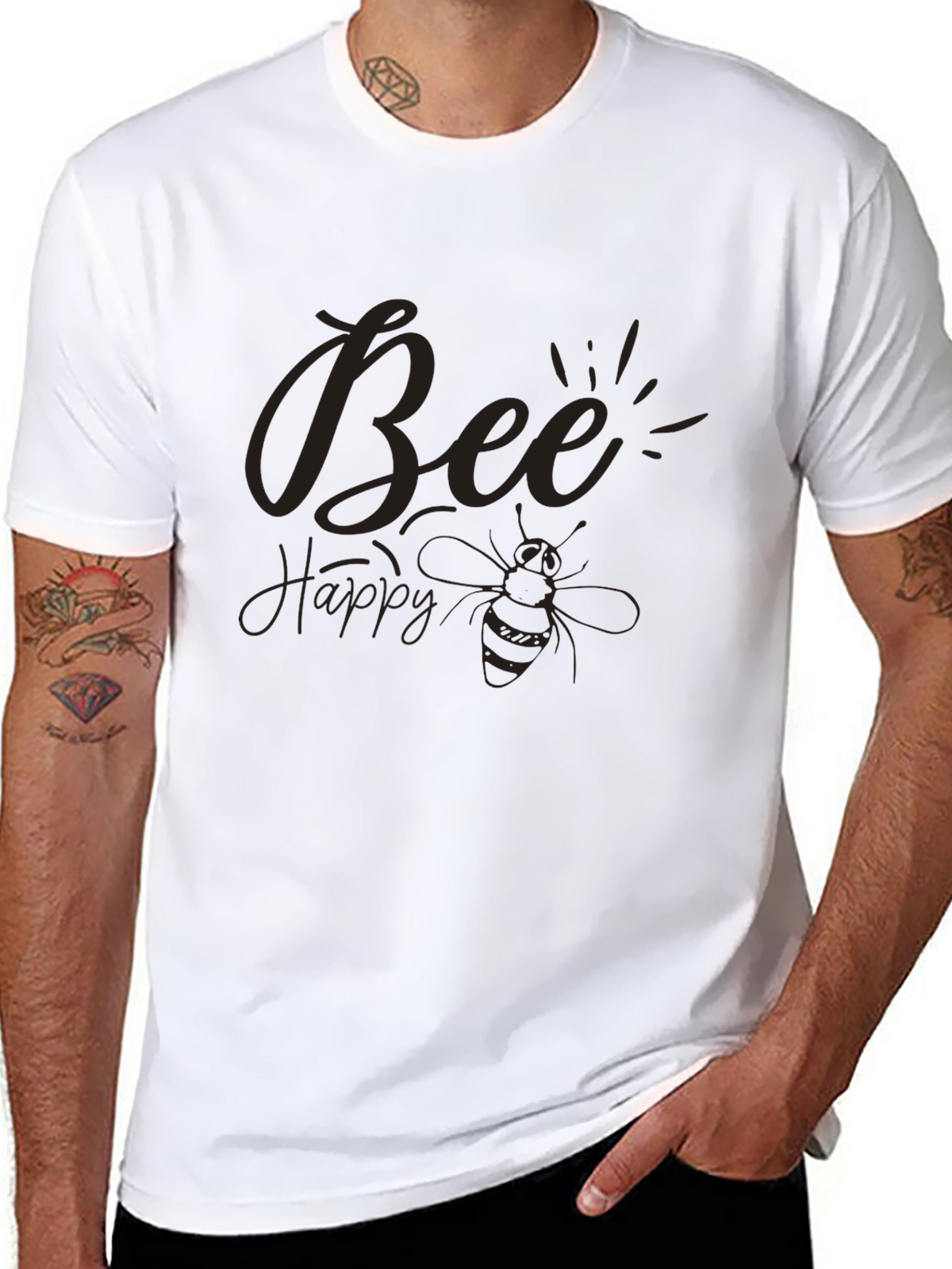 Bee Happy Graphic Tee - Black Casual T-Shirt