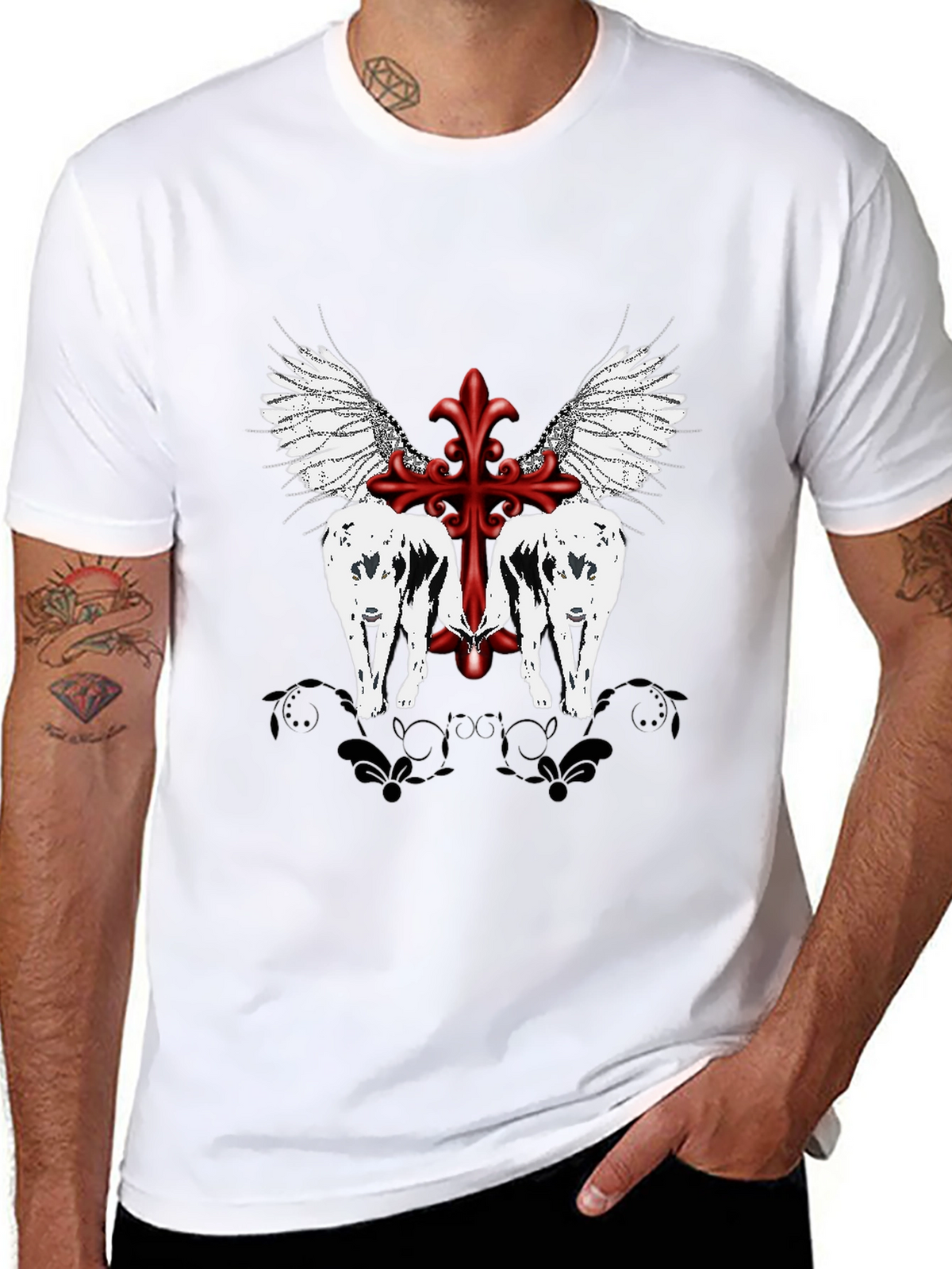 Graphic Tee - Wings & Cross Design