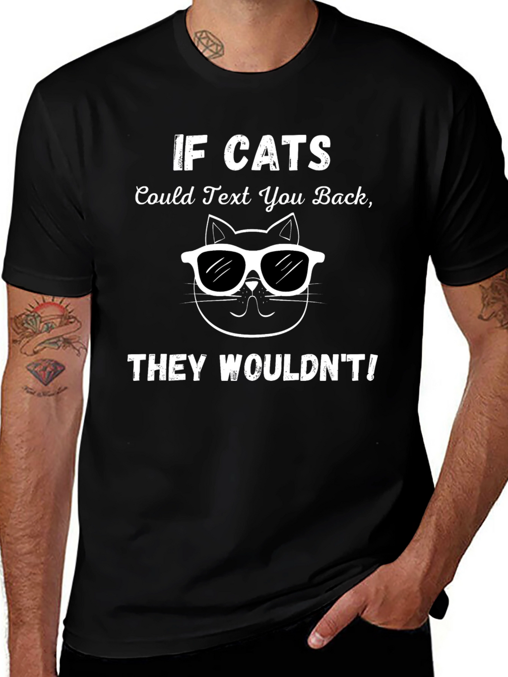 Funny If Cats Could Text Black T-Shirt