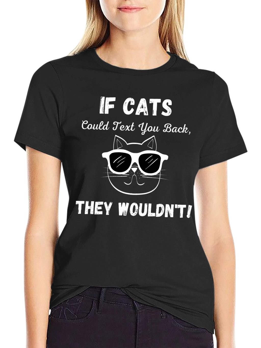 Funny If Cats Could Text Black T-Shirt