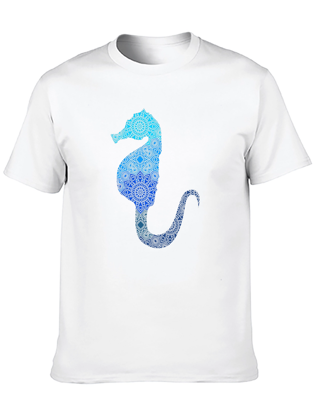 Blue Seahorse Graphic T-Shirt - Unique Mandala Design
