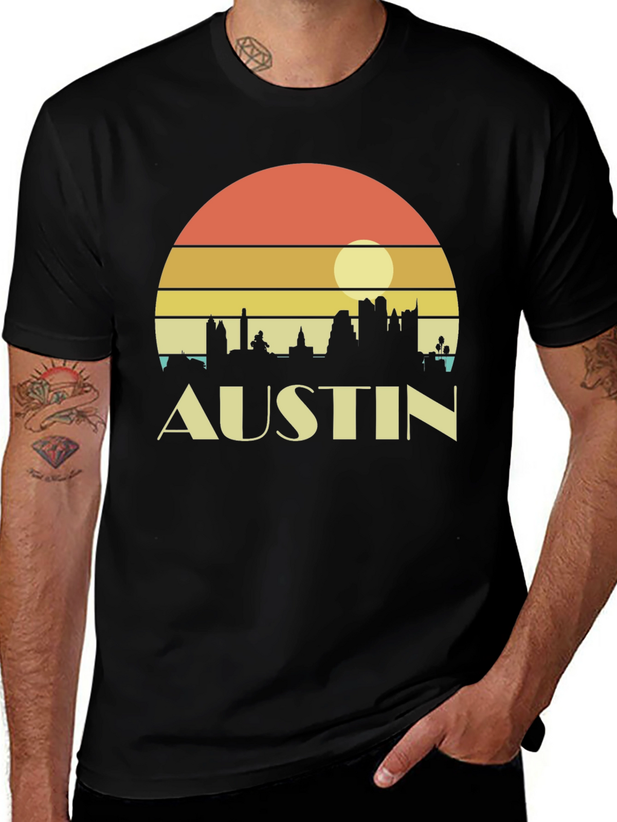 Austin Skyline Retro Sunset Black T-Shirt