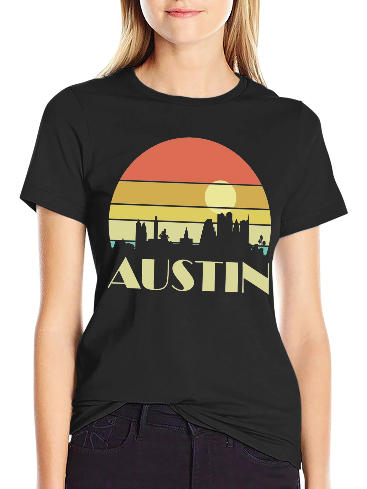 Austin Skyline Retro Sunset Black T-Shirt