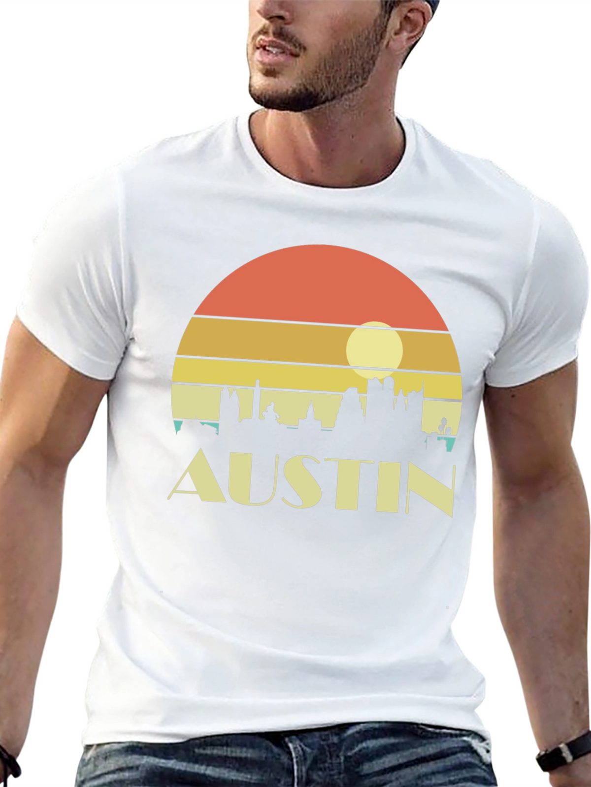 Austin Skyline Retro Sunset Black T-Shirt