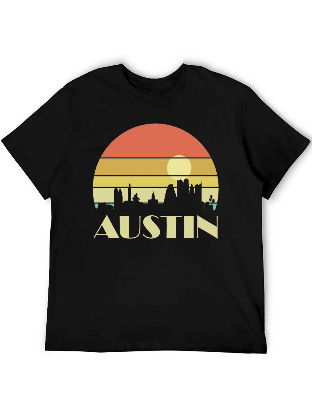Austin Skyline Retro Sunset Black T-Shirt