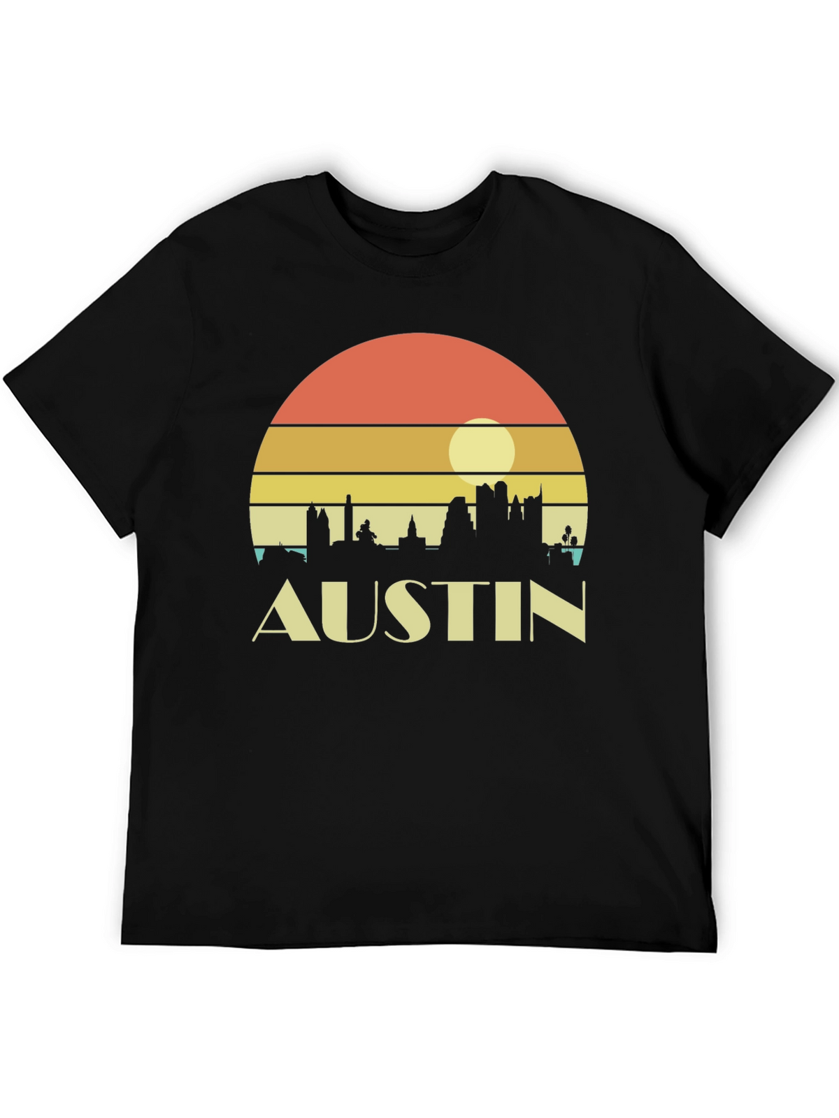Austin Skyline Retro Sunset Black T-Shirt