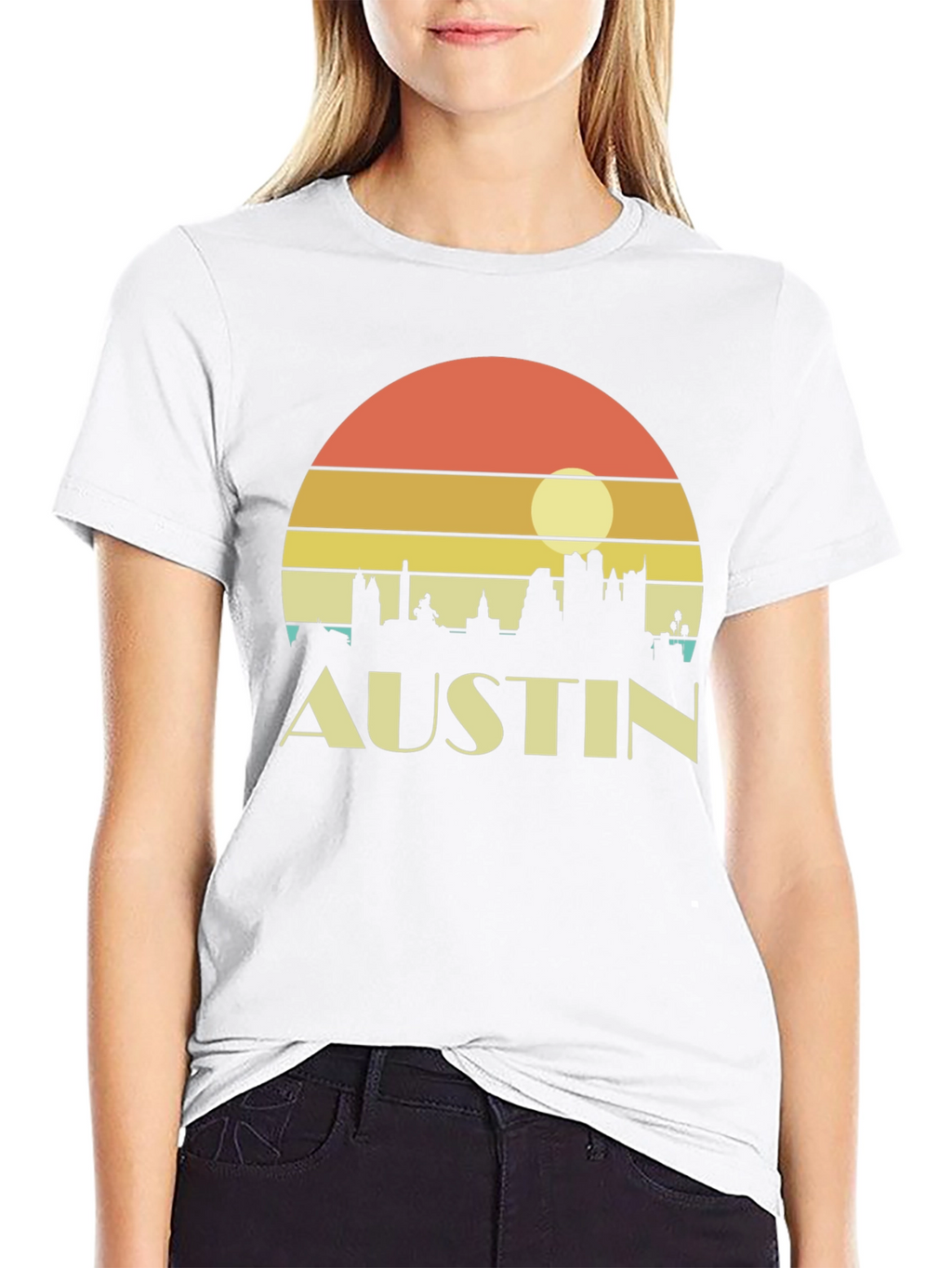Austin Skyline Retro Sunset Black T-Shirt