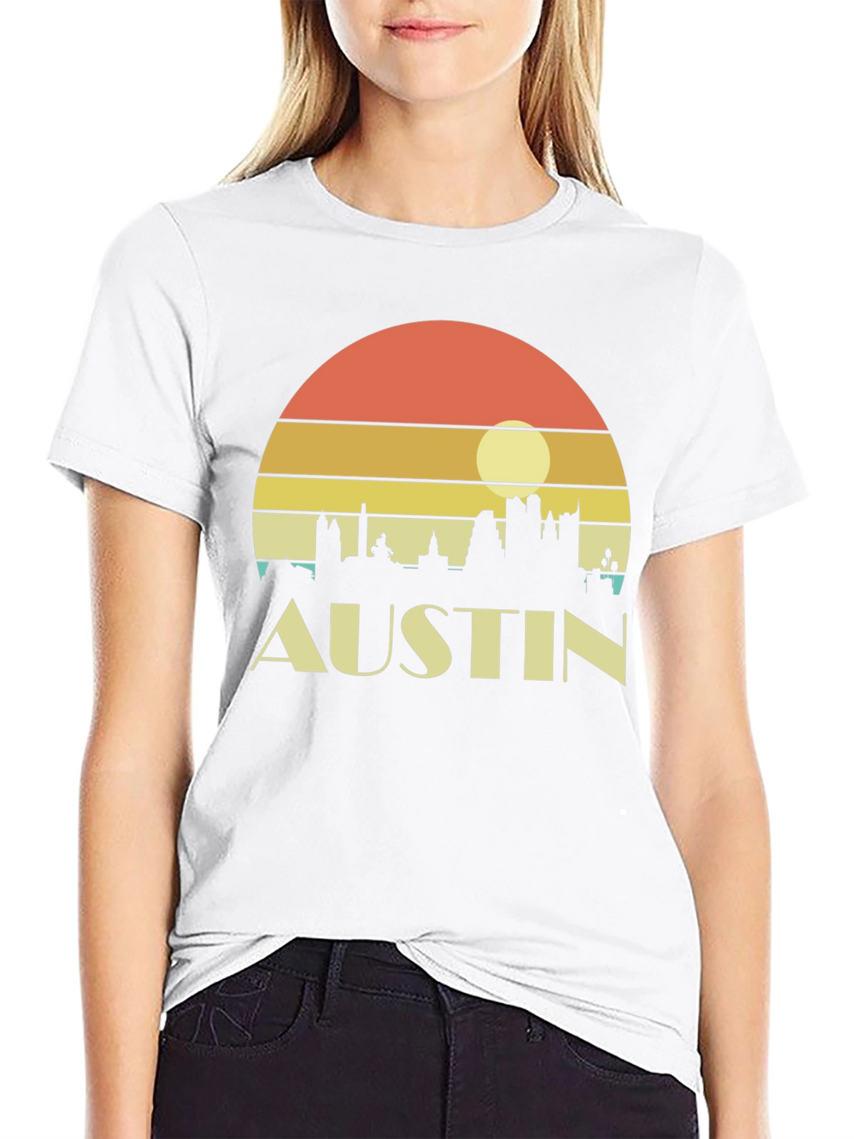 Austin Skyline Retro Sunset Black T-Shirt