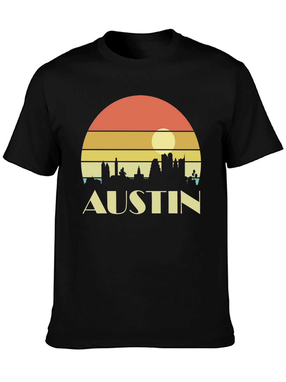 Austin Skyline Retro Sunset Black T-Shirt