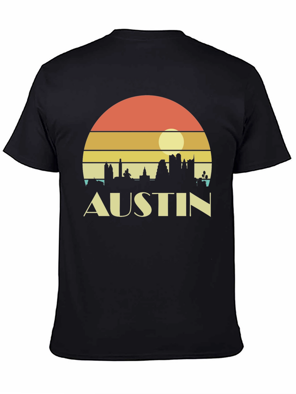 Austin Skyline Retro Sunset Black T-Shirt