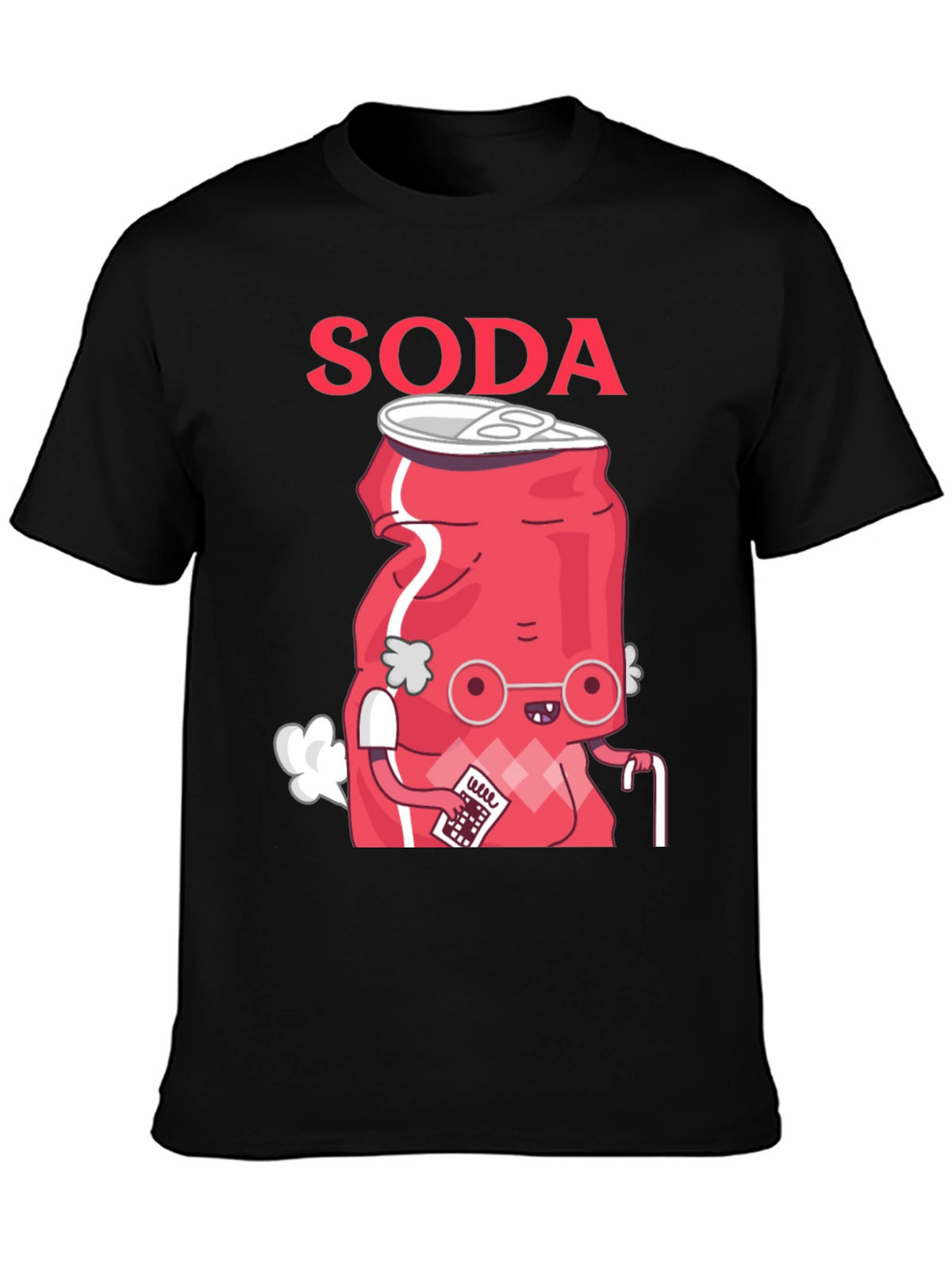 Funny Soda Cartoon T-Shirt - Black Cotton Blend Tee