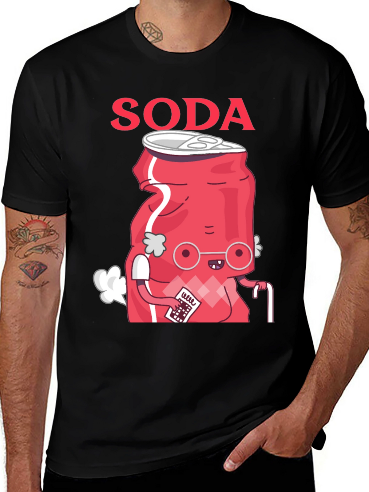 Funny Soda Cartoon T-Shirt - Black Cotton Blend Tee