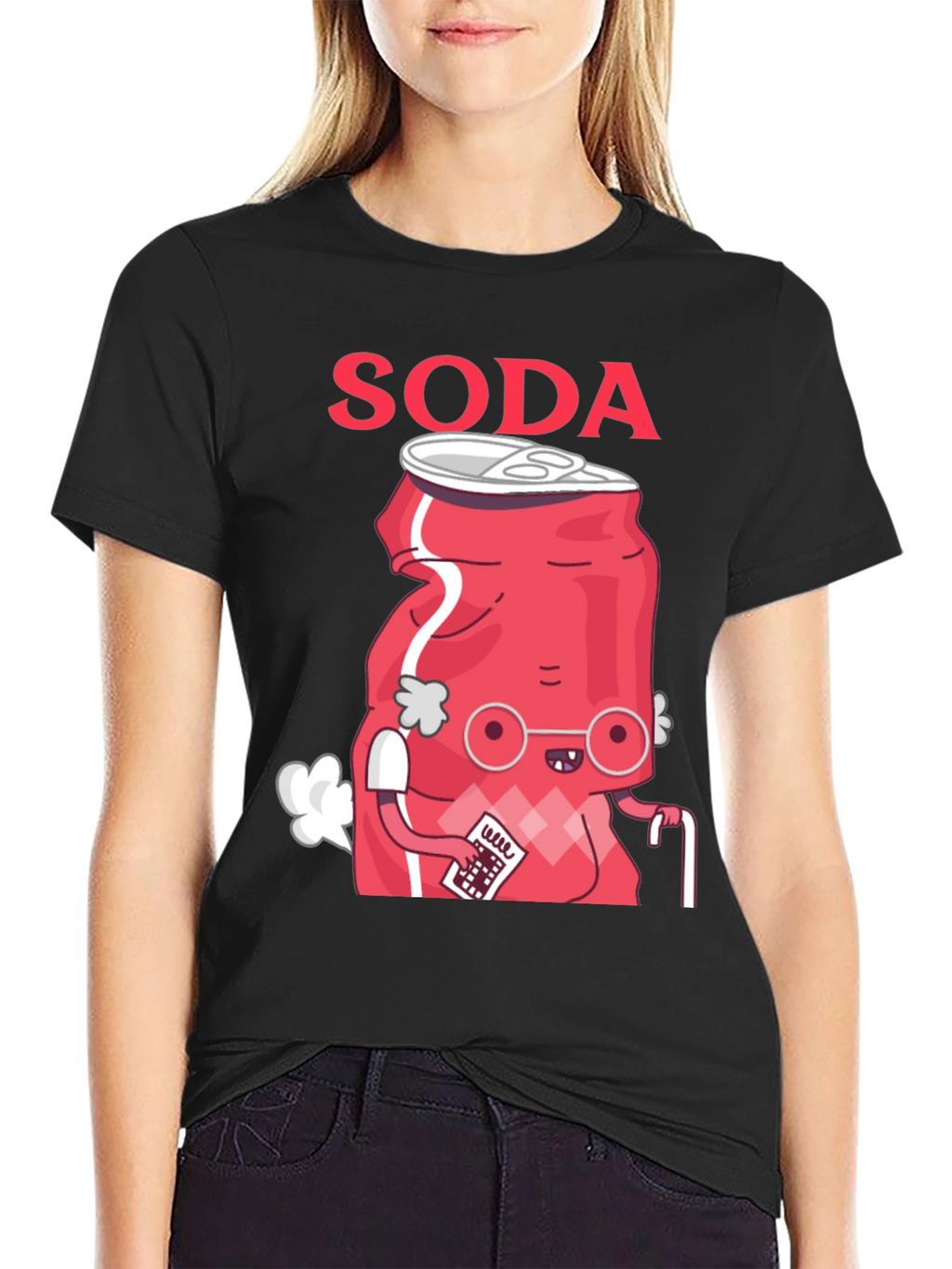 Funny Soda Cartoon T-Shirt - Black Cotton Blend Tee