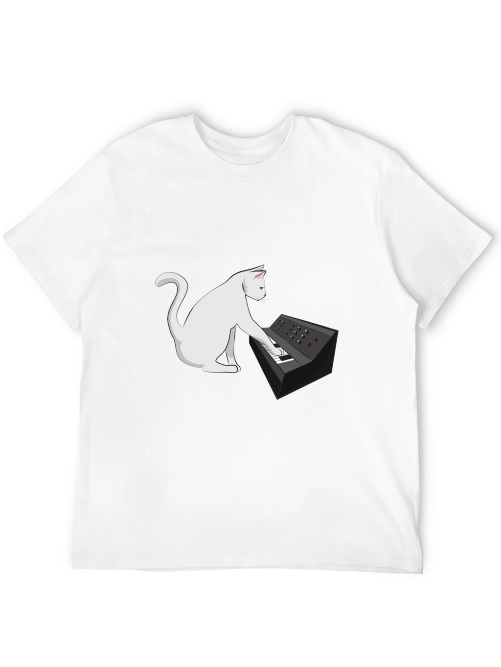 Cat Keyboardist Graphic Tee - Black Cotton T-Shirt