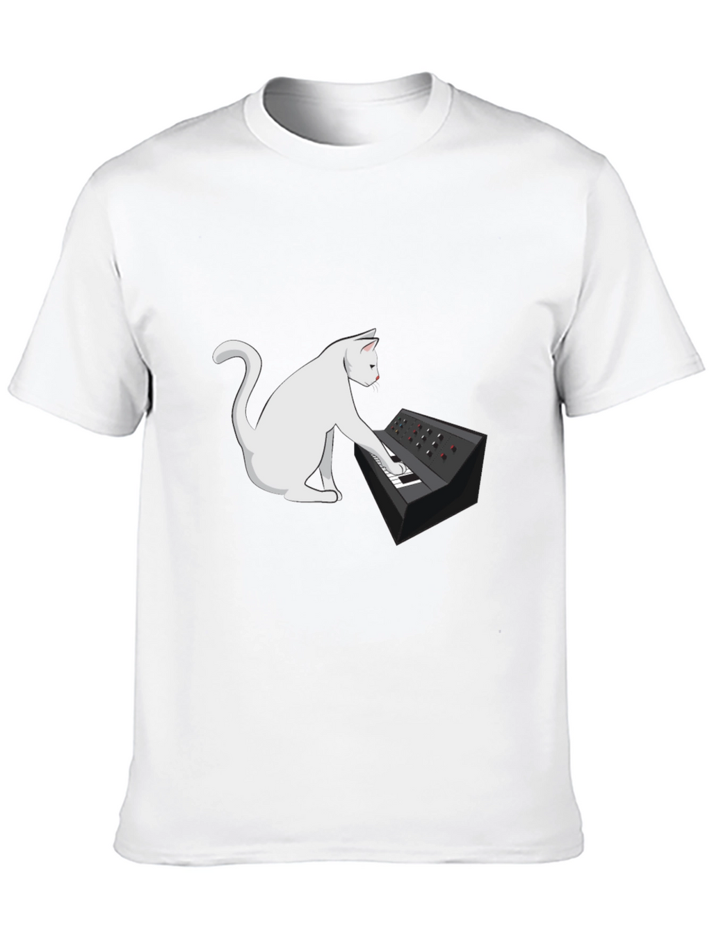 Cat Keyboardist Graphic Tee - Black Cotton T-Shirt