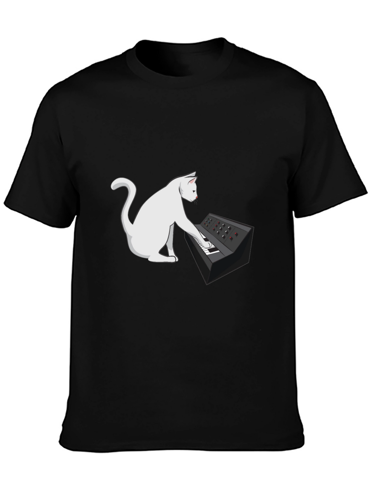 Cat Keyboardist Graphic Tee - Black Cotton T-Shirt