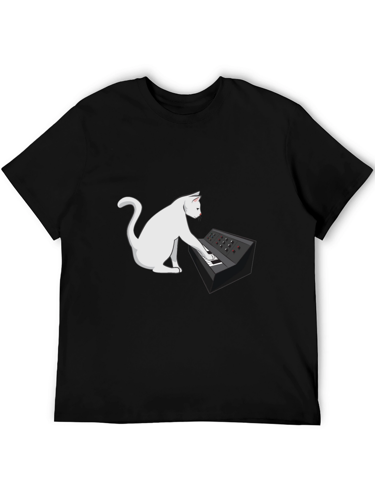 Cat Keyboardist Graphic Tee - Black Cotton T-Shirt