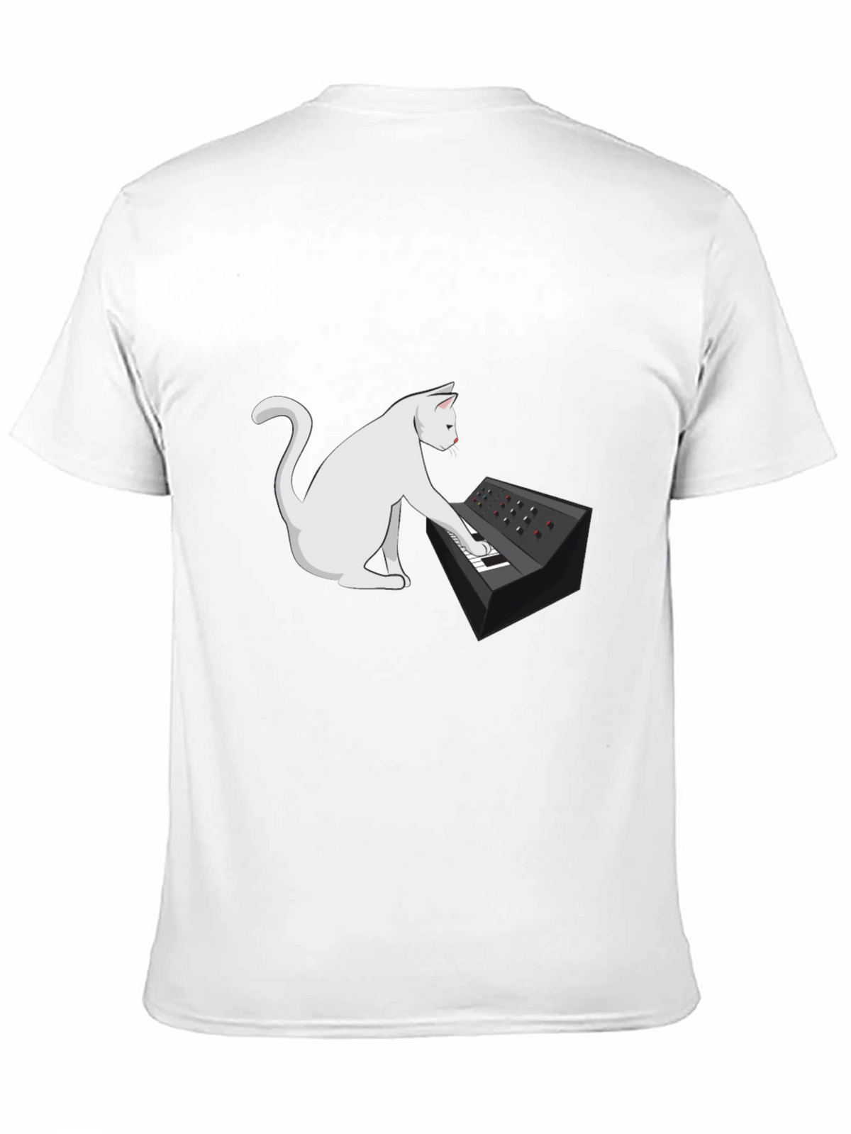 Cat Keyboardist Graphic Tee - Black Cotton T-Shirt