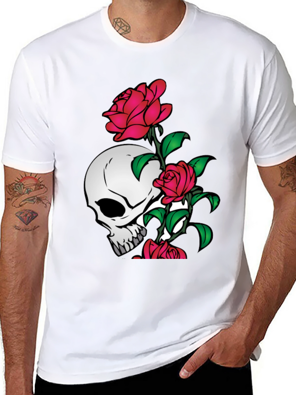 Skull and Roses Graphic Tee - Black
