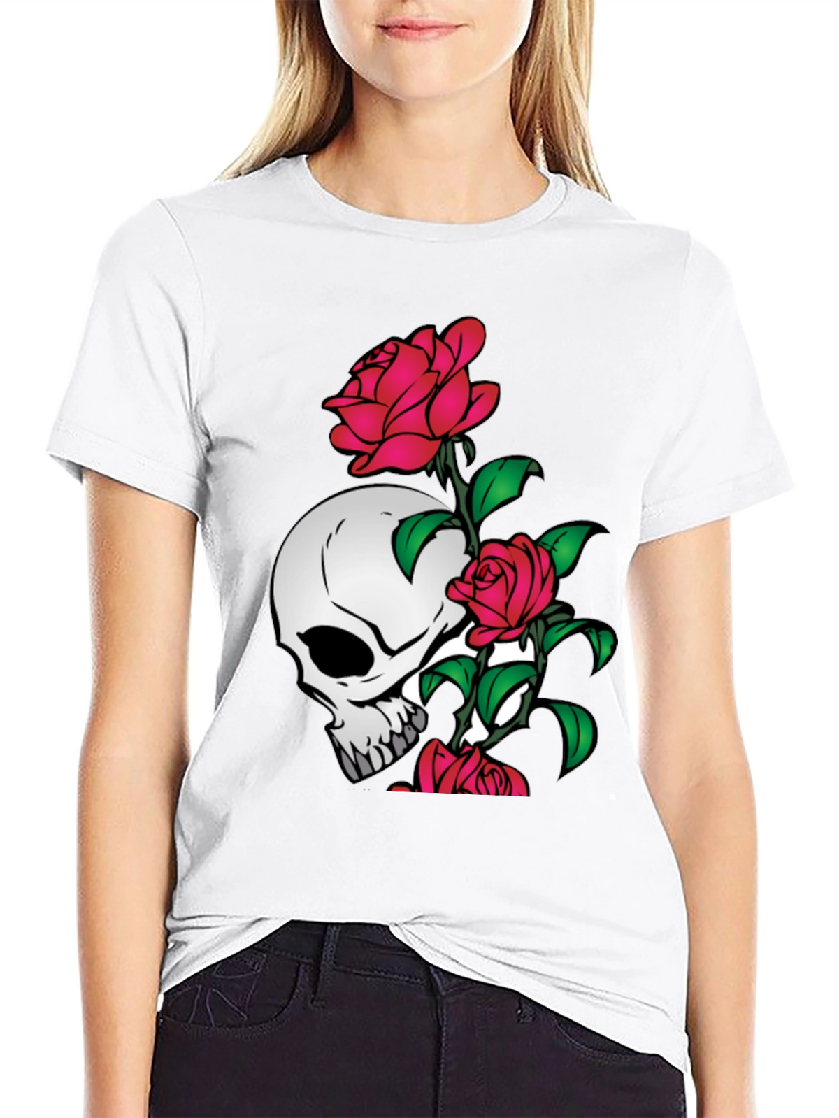 Skull and Roses Graphic Tee - Black