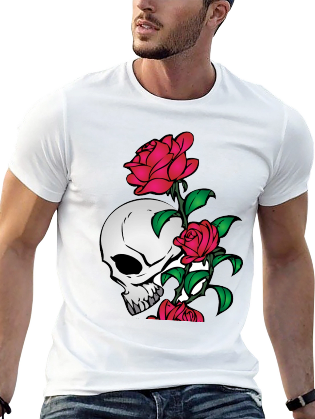 Skull and Roses Graphic Tee - Black