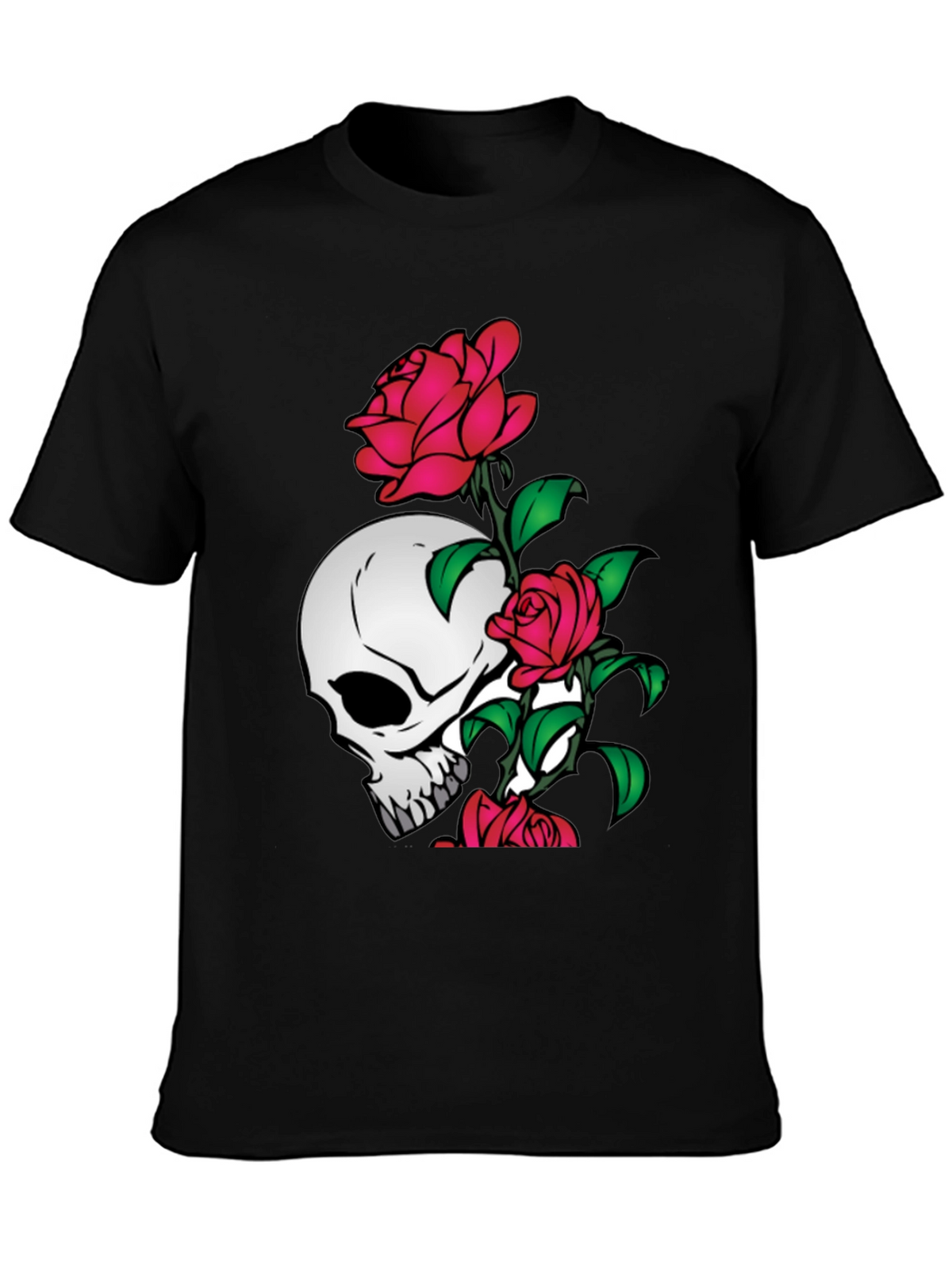 Skull and Roses Graphic Tee - Black