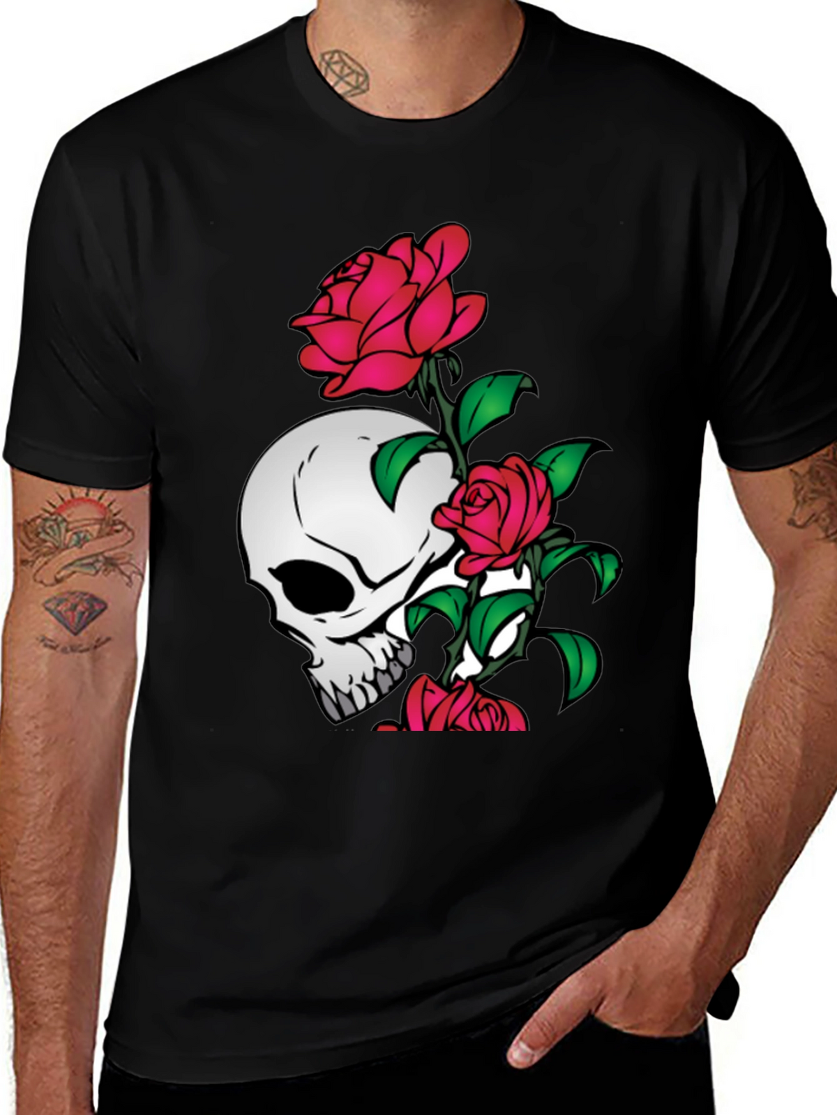 Skull and Roses Graphic Tee - Black