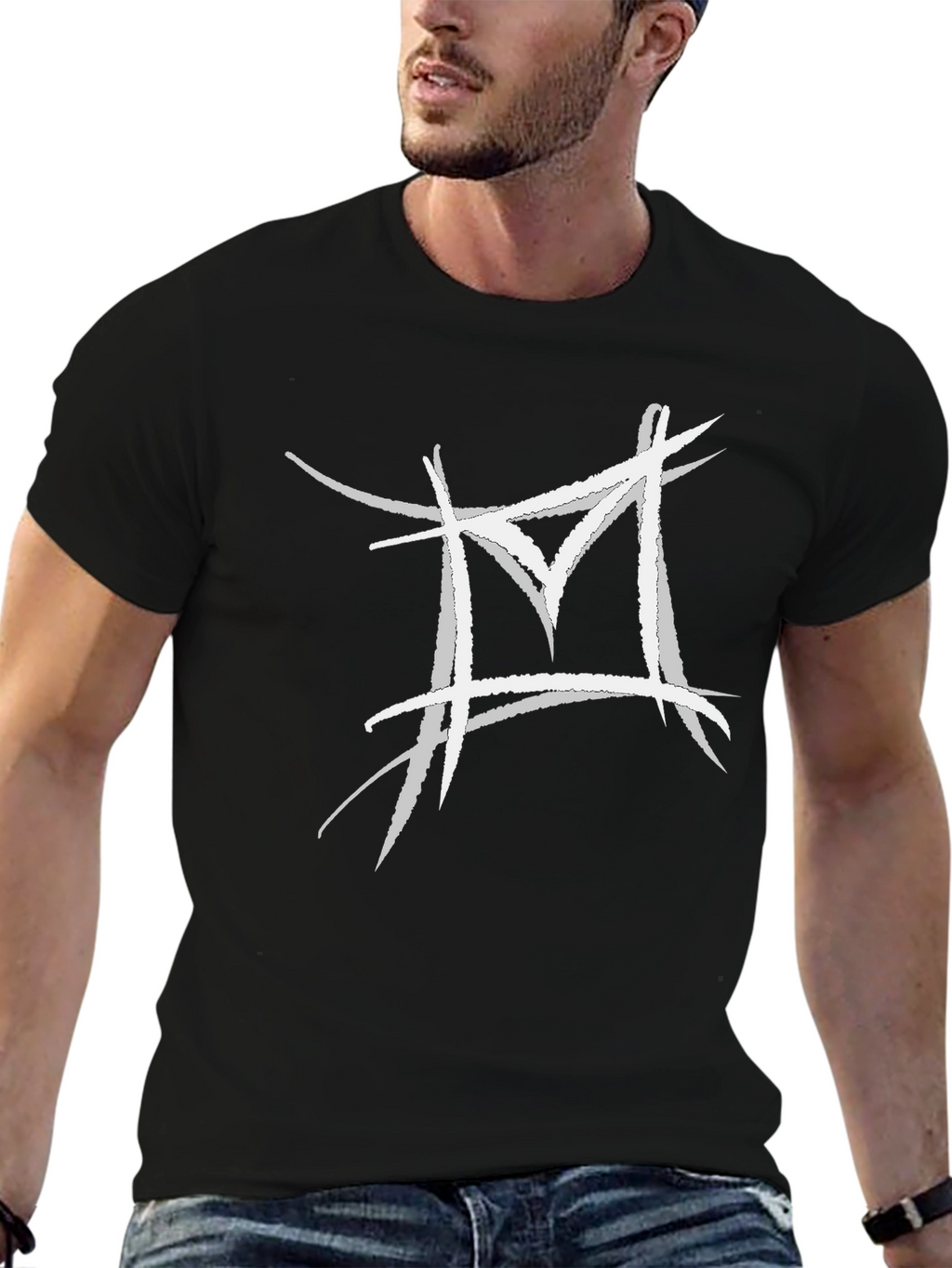 Abstract White Logo Black T-Shirt