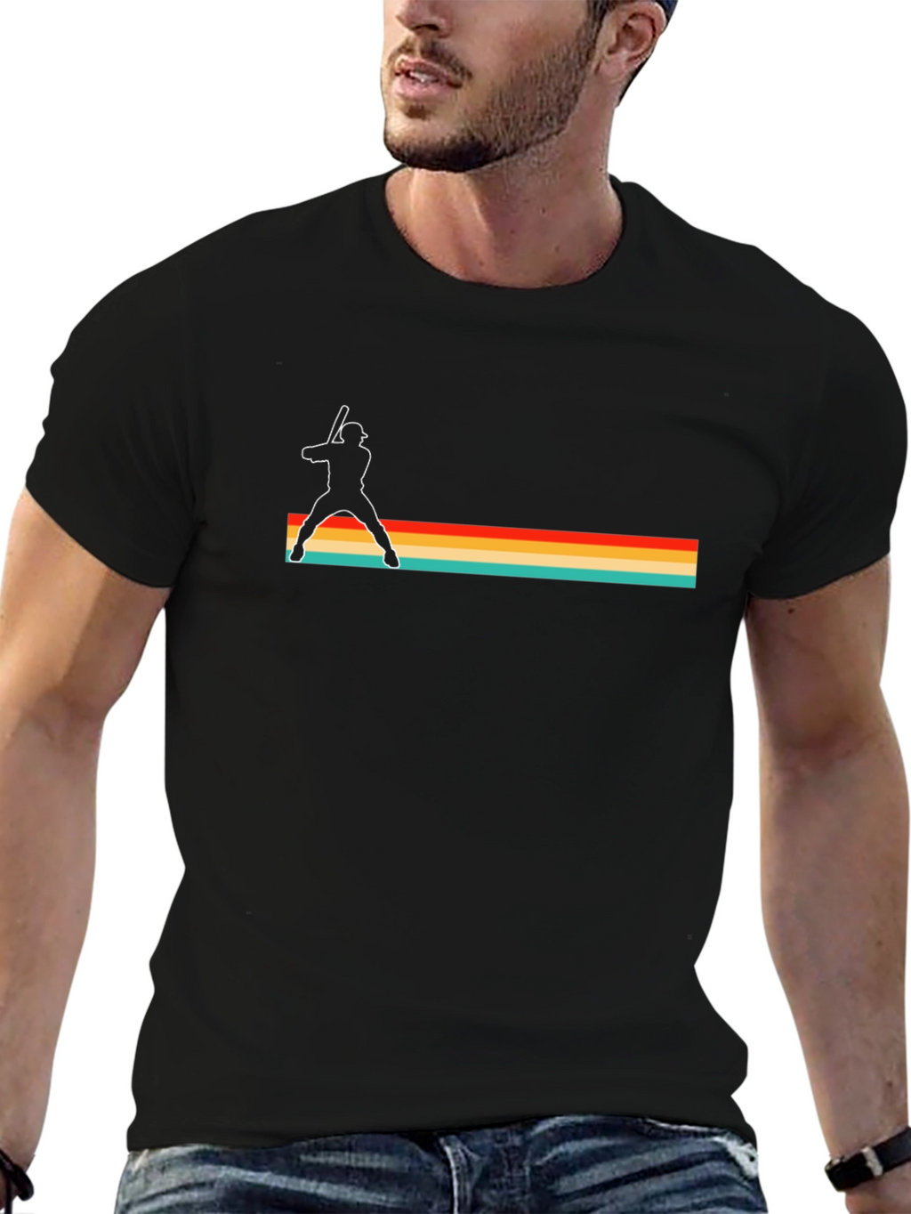 Retro Baseball Player Black T-Shirt