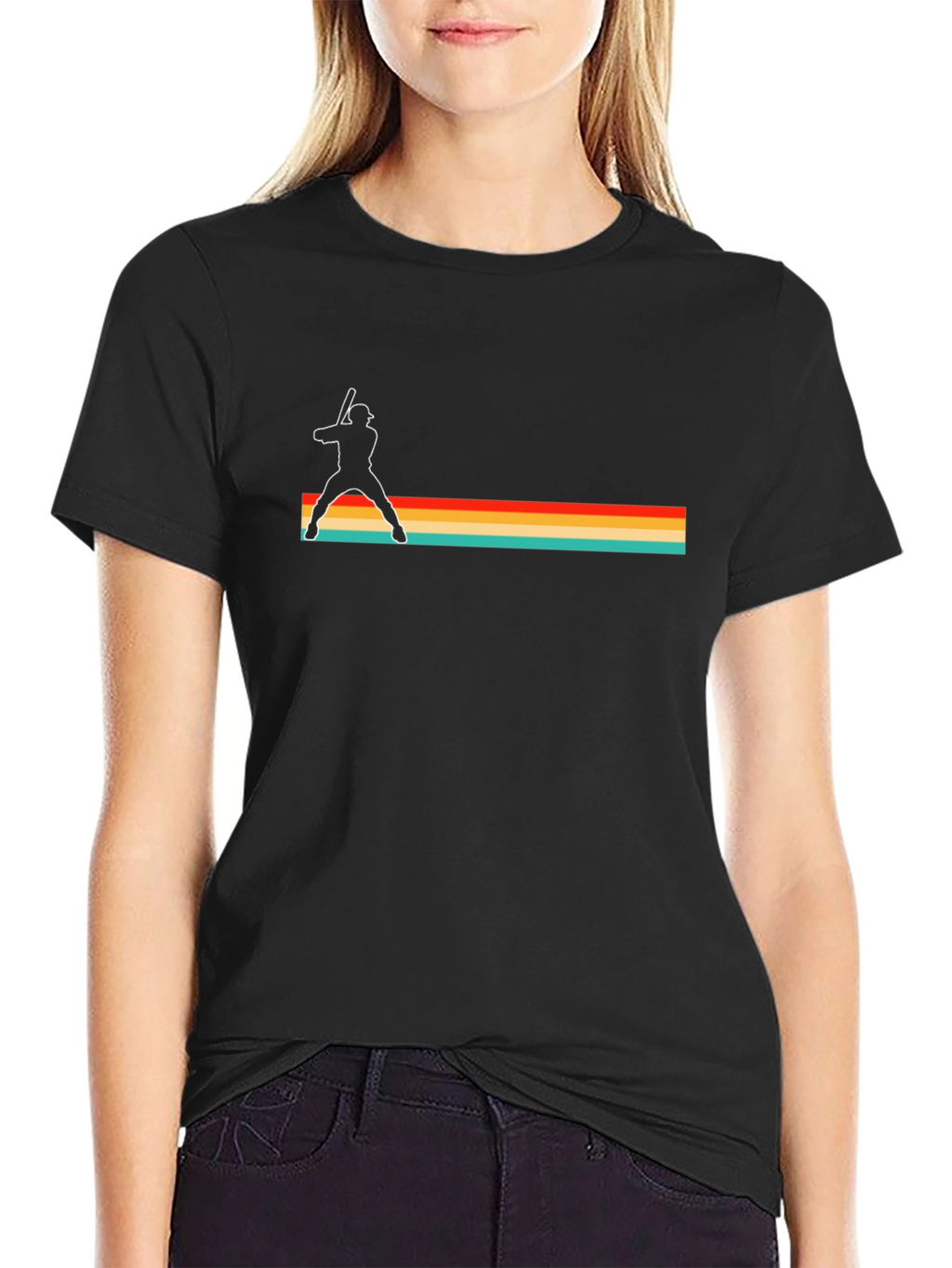 Retro Baseball Player Black T-Shirt