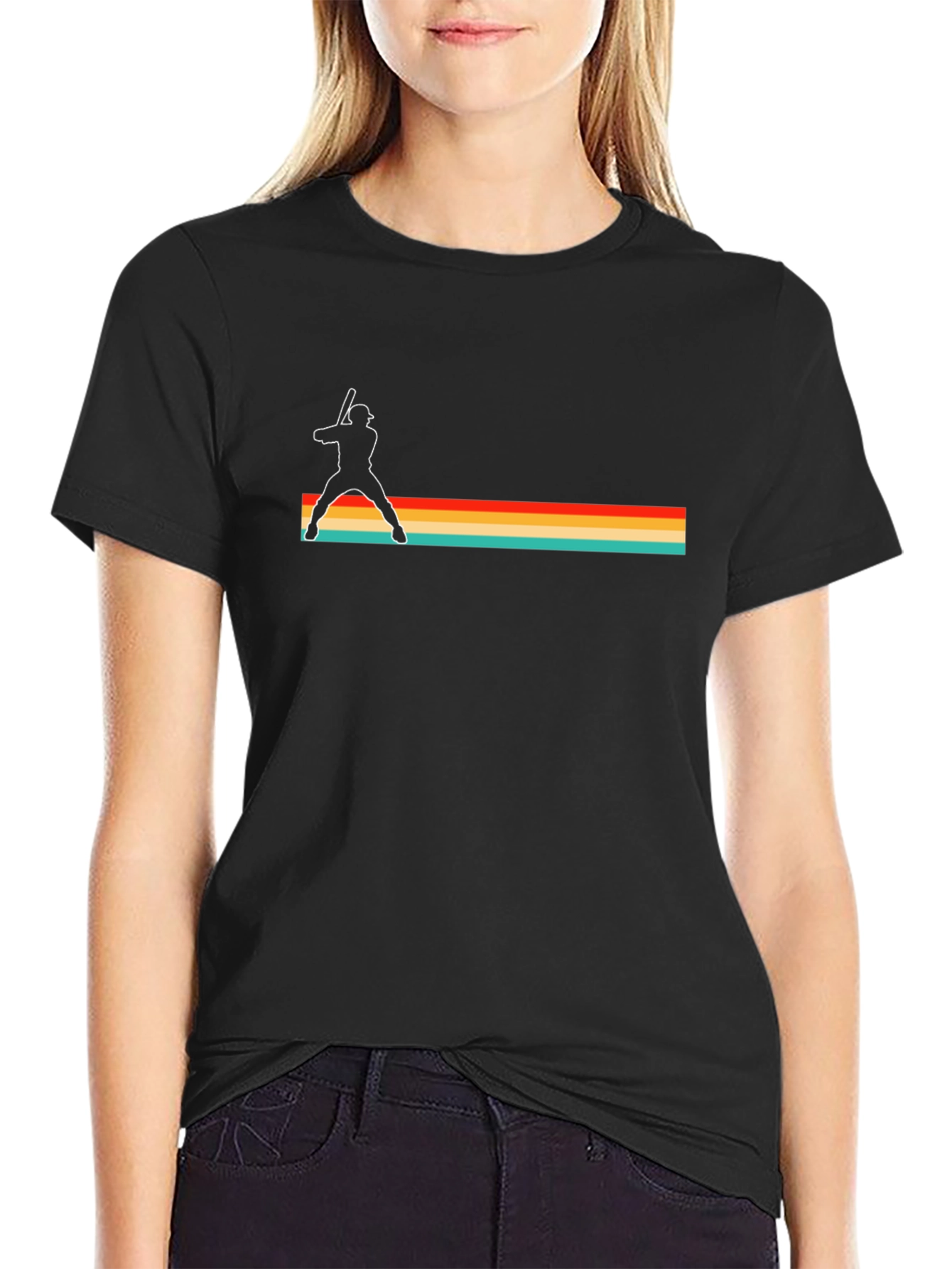 Retro Baseball Player Black T-Shirt