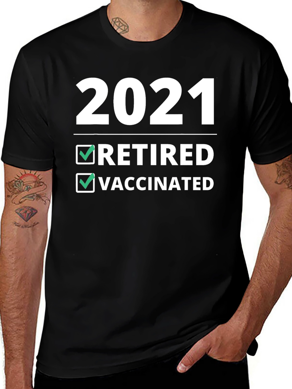 2021 Retired & Vaccinated T-Shirt - Novelty Graphic Tee