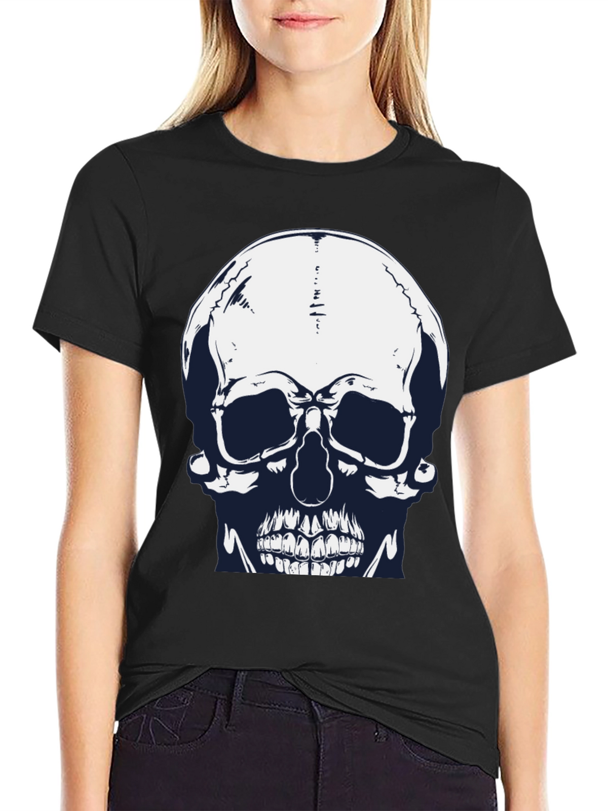 Skull Graphic Print Black Tee for Men