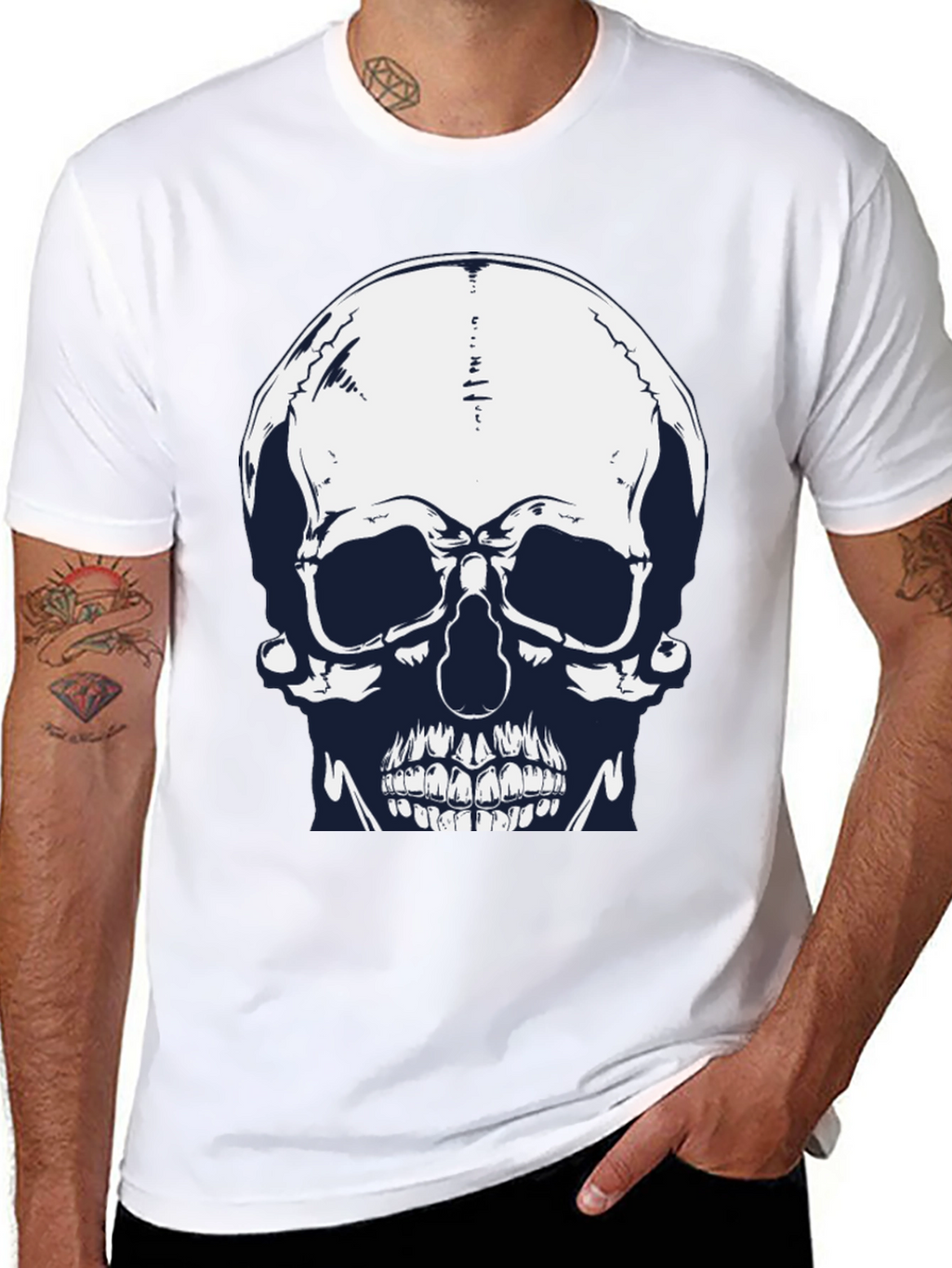 Skull Graphic Print Black Tee for Men