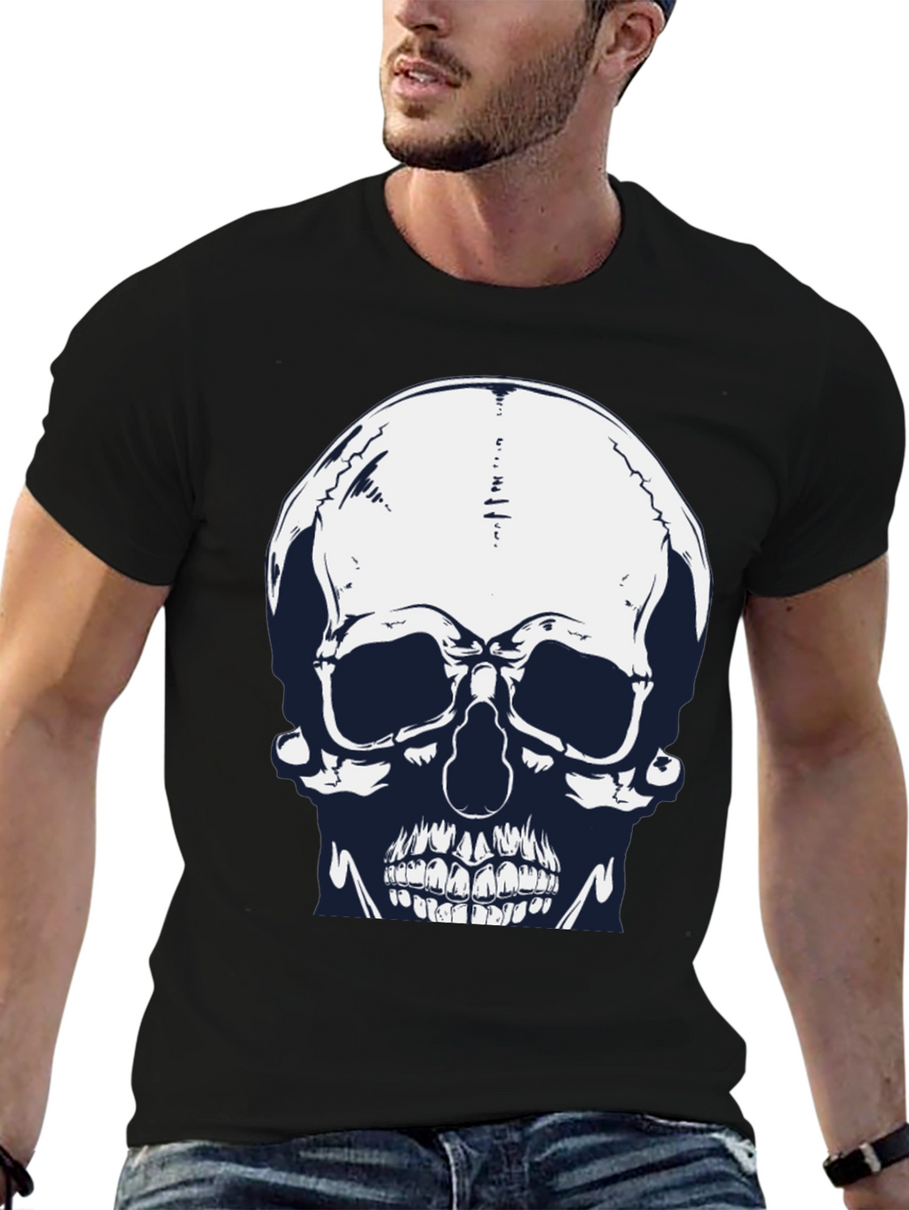 Skull Graphic Print Black Tee for Men